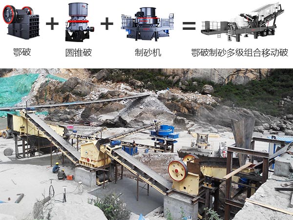 顎破圓錐制砂多機組合移動破及其作業現場